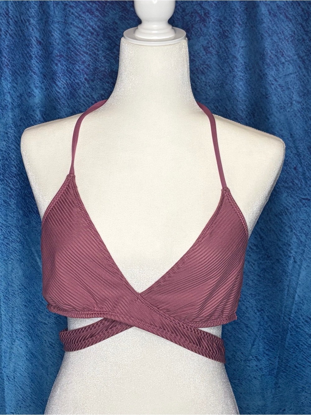 Wildfox Dusty Rose Ribbed Wrap Halter Bralette swim top